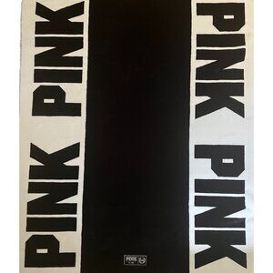 Victorias Secret Black w/PINK Logo Sherpa Throw Blanket approx 50x60" Soft Plush